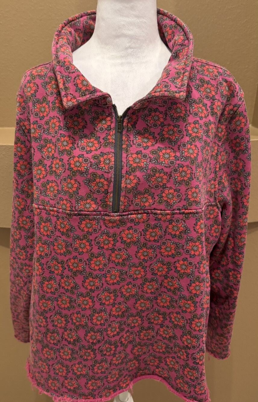NATURAL LIFE Easy Does It 1/2 Zip Pullover Women’s PinkFloral Sweatshirt S/M